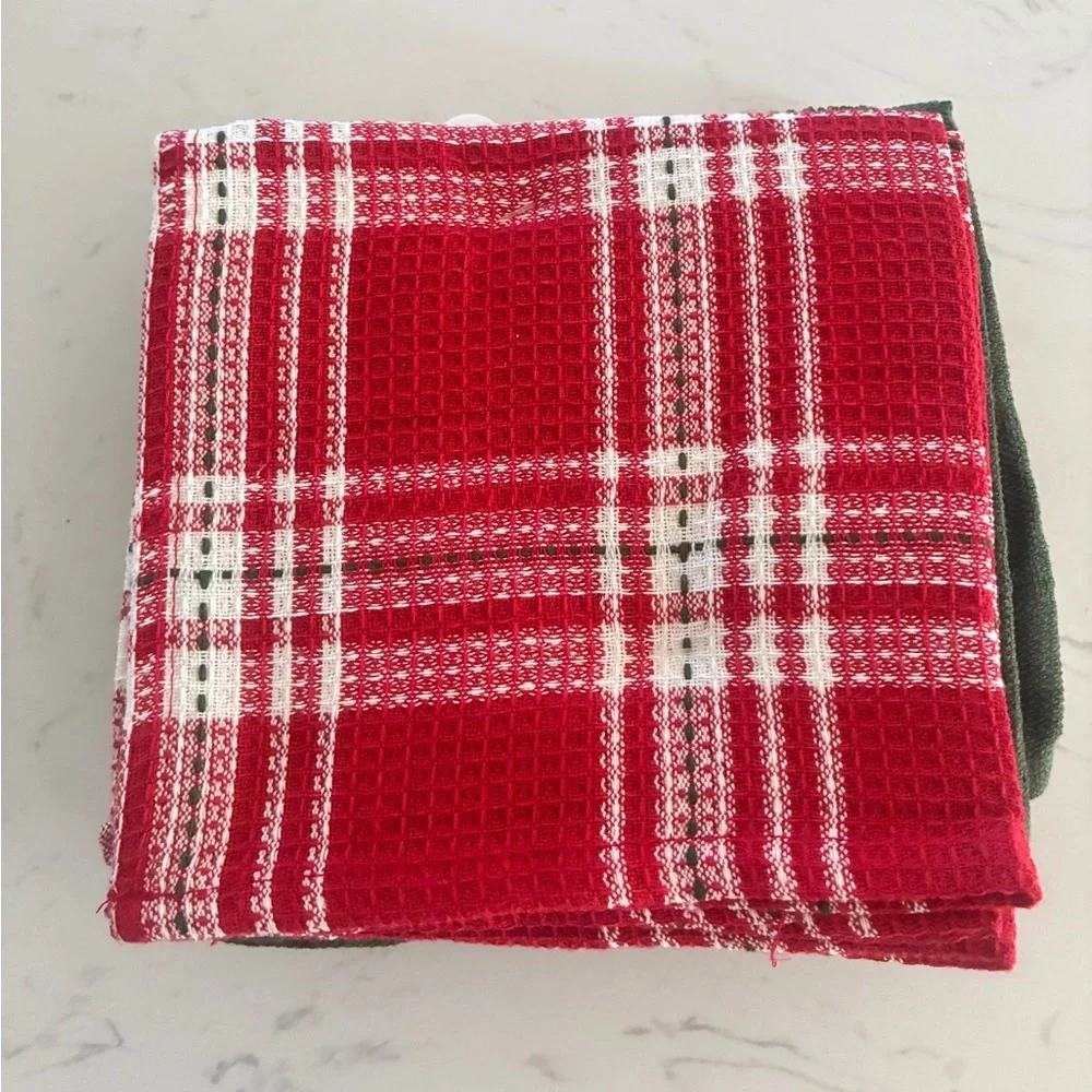 Sleigh Bell Bistro Plaid Washcloth Set 6 Pc 12x12 Kitchen Towels NWT